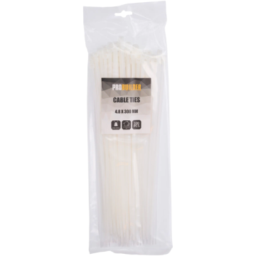 Kabelstrips 300 mm - hvid (100 stk.) | ProBuilder